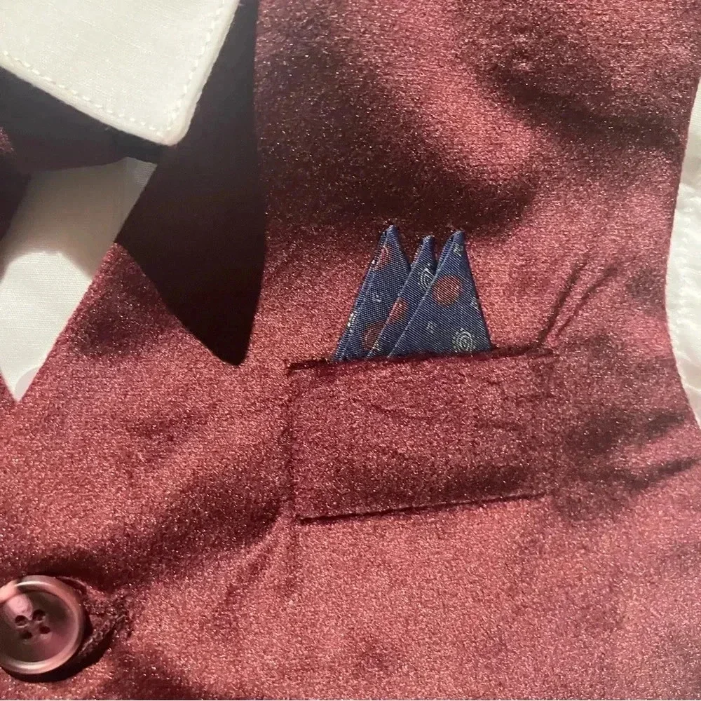 NWT Issac Mizrahi 4PC Red Velvet Vest, Dress Pants, Dress Shirt and Bow tie 2